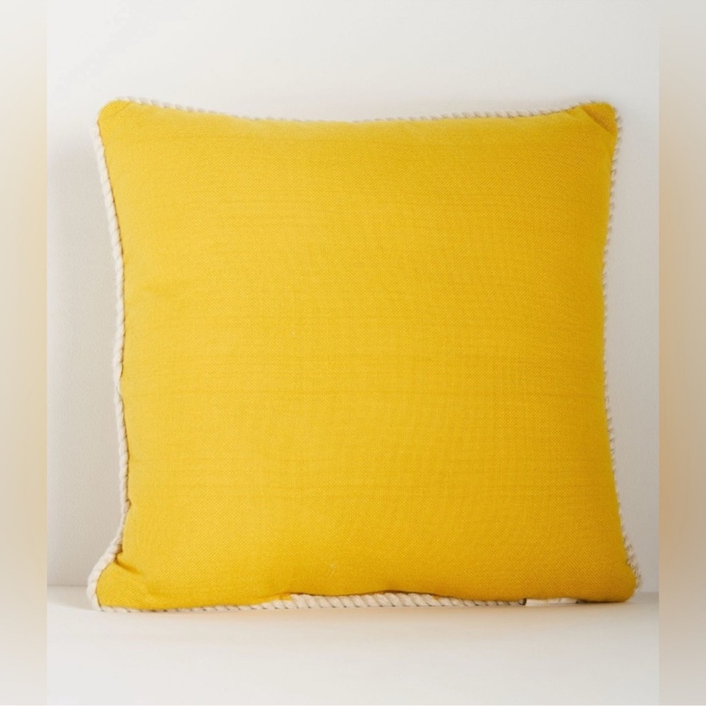 Anthropologie Greek Key Embroidered Indoor/ Outdoor Pillow, Yellow NWT - Picture 3 of 4